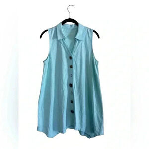 Soft Surroundings Danielle Turquoise Sleeveless Mismatch Button Tank Size S